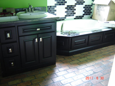 Black Lacquer Solid Wood ,Granite Counter. Custom Bath Tub Enclosure.Heavy Duty