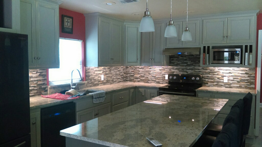 Painted Kitchen w Granite and Tile Backsplash