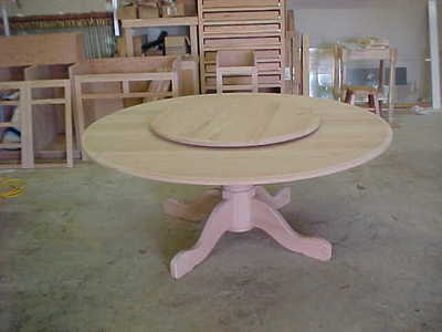 Custom Solid Wood Oak Round Dining Table w Lazy Susan