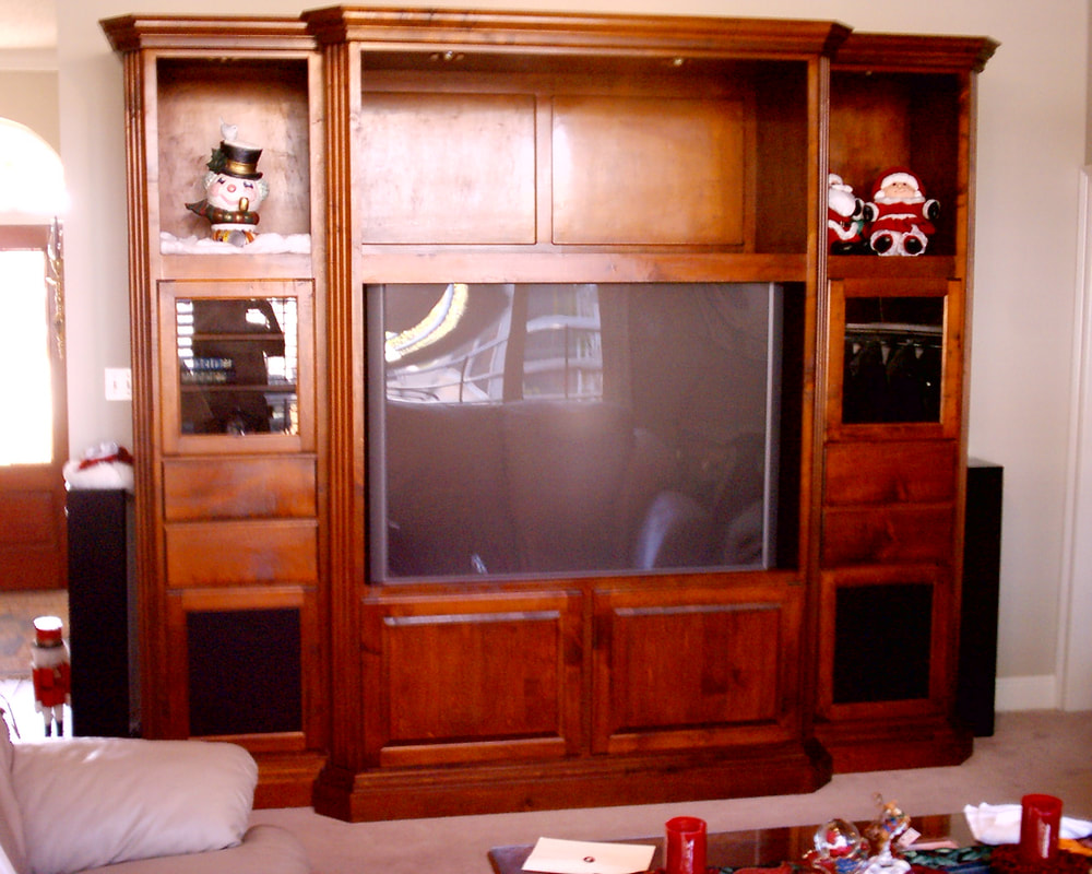 Maple Media cabinet, smoked glass,speaker cloth,custom